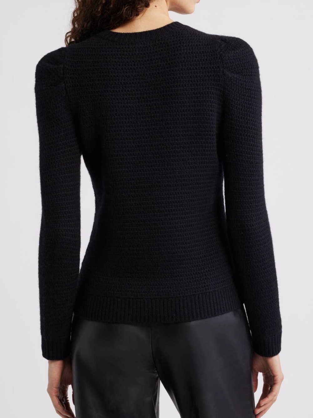 🆕 Nordstrom | Wool & Cashmere Black Puff-Sleeve Pullover Sweater SZ medium - Picture 3 of 12